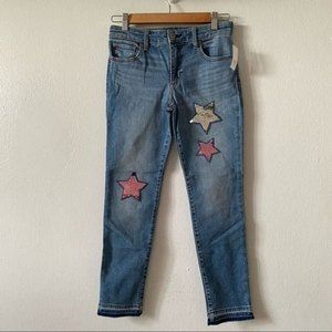 GAP KIDS Sz 14 Super Skinny Ankle Length Jeans Sequins Star Patches